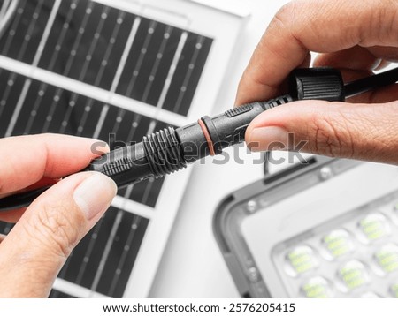 Solar cell connector cable plug socket for light lamp led neon panel power electrical technology digital, technology future for ecosystem environment energy electric.