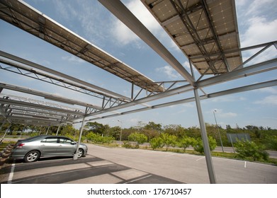Solar Cell On Roof At Car Park.