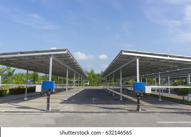 Solar Cell On Roof At Car Park.
