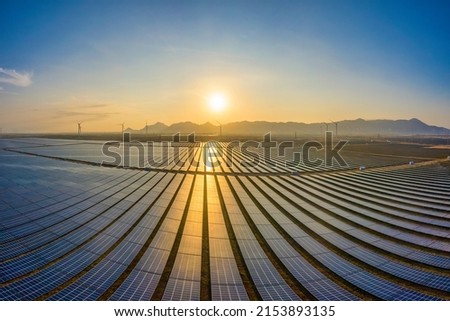 Solar cell or Solar Panel Modern technology for energy revolution, Alternative power source to saving environment, Photovoltaic module blue color tone. Phuoc Minh, Thuan Nam, Ninh Thuan, Vietnam