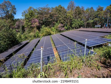 Solar Cell In Solar Power Station On Doi Pangkhon Mountain One Of The Large Coffee Plantation Farm In Chiang Rai Province Of Thailand.