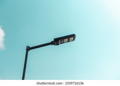 Solar Cell Smart Street Lamp With Blue Sky Background In Day Time,Street Light In Park,Lamp Park.