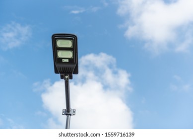 Solar Cell Smart Street Lamp With Blue Sky Background In Day Time,Street Light In Park,Lamp Park.