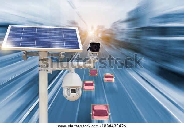 Solar cells panel use solar energy with Speed\
dome camera and CCTV infrared camera new technology signal for\
Checking speed of cars on high way street and check for safe\
accident on street.