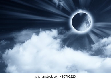 solar eclipse with dark sky with stars