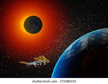 Solar Eclipse and ISS, International Space Station "Elements of this image furnished by NASA"  - Powered by Shutterstock