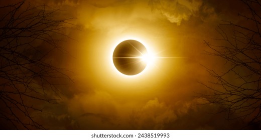 Solar eclipse. Sun behind the clouds and moon. Amazing scientific natural phenomenon. - Powered by Shutterstock