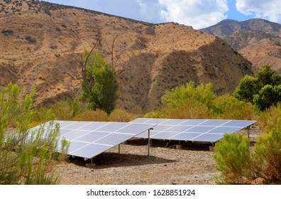 Solar Energy In The California Desert Sun With Mountains In The Background