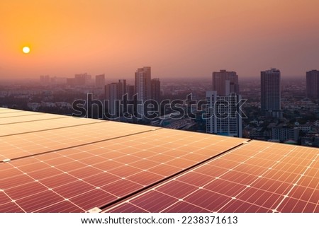 Solar energy, solar cell stations, and urban energy demand in the background.
