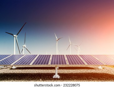 solar energy panels and wind turbine ,clean energy background 