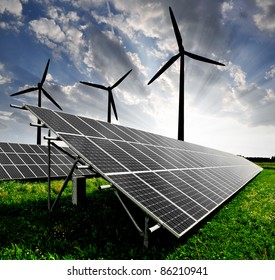 Solar Energy Panels And Wind Turbine