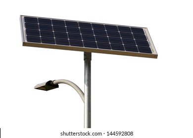 Solar Energy Street Lamp Isolated On White. Clipping Path Included.