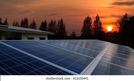 Solar Farm With Sunrise