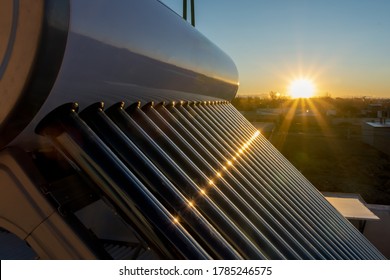 Solar Hot Water Tank At Sunset