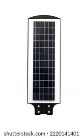 Solar Led Lighting With Solar Energy Panel  Isolated On A White Background. Green Energy Source. Energy Consumption Concept. Clipping Path. Portable Light