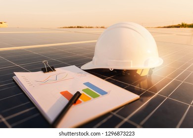 Solar panel, alternative electricity source, concept of sustainable resources, Chart Section Power consumption, engineer working on checking and maintenance equipment at industry solar power.