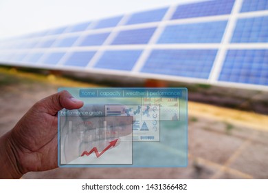 Solar panel, alternative electricity source, concept of sustainable resources, And this is a hologram board to check the power performance.