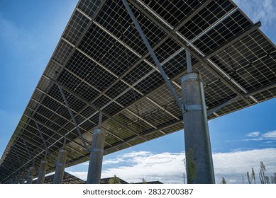 Solar Panel Array Mounted on Support Structures Outdoors