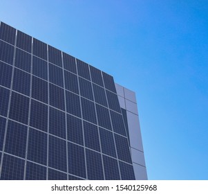 Solar panel building, sky blue