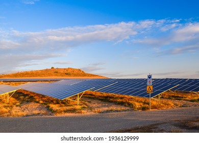 Solar Panel Farm At Sunset Located In South Australian Metropolitan Area