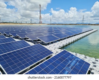 Solar Panel Floating On Water As Solar Cell Farm