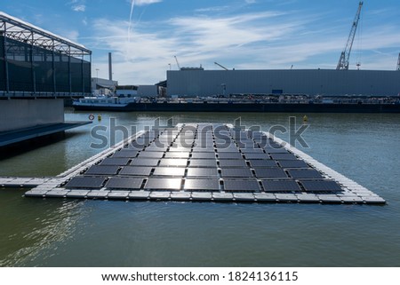 solar panel Floating on the water. Used to produce electricity in a clean technology concept