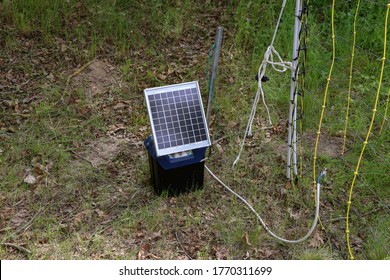 Solar Panel Powered Electric Shepherd In The Pasture