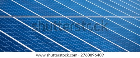 Solar panel surface with blue lines texture. Solar renewable energy with electric power. Solar cells closeup with efficiency detail. Solar clean eco background pattern.