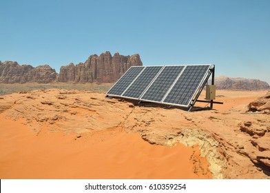 A Solar Panel Used By Bedouins In The Desert Of Wadi Rum Jordan Middle East As An Alternative To Diesel Generators That Are Traditionally Used The Service Tourists With Hot Water And Light