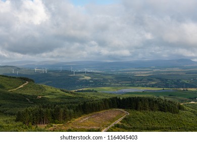 Solar Panel & Wind Turbine Farms In Rhondda Cynon Taf, Mid Glamorgan, Wales, UK