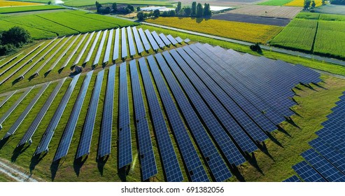 Solar panels in aerial view - Shutterstock ID 691382056