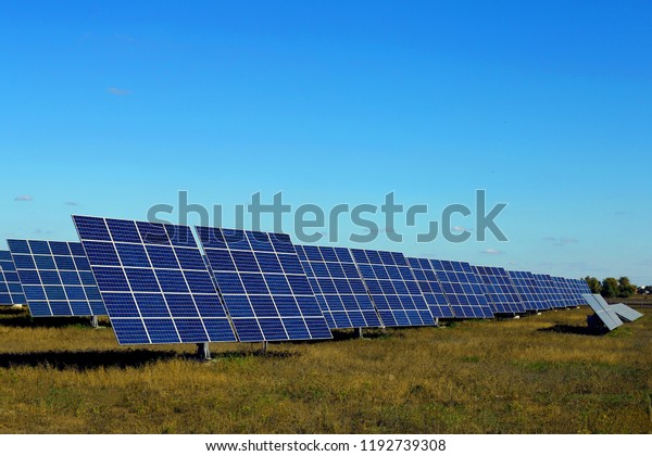 Modern Solar Panels Front Blue Sky Stock Photo (Edit Now) 136762892