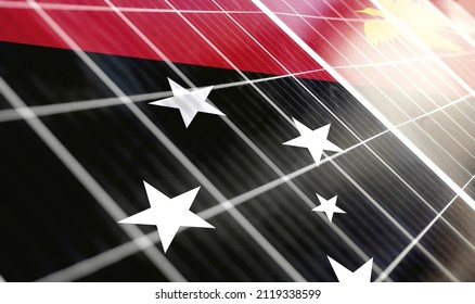 Solar panels on the background of the image of the flag of Papua New Guinea