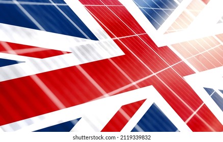 Solar Panels On The Background Of The Image Of The Flag Of United Kingdom