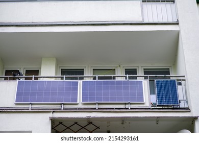 Solar Panels On The Balcony Of An Apartment In A City Block