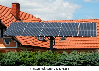 Solar Panels On A House, Using Renewable Energy In Modern Buildings