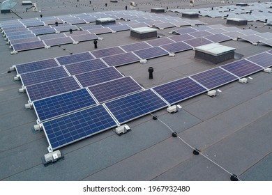 Solar panels on a large flat roof