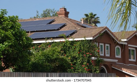 Solar Panels On Roof Of California Home                               