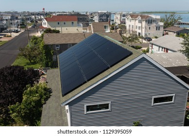 Solar panels on roof of house in Long Beach Island, New Jersey.