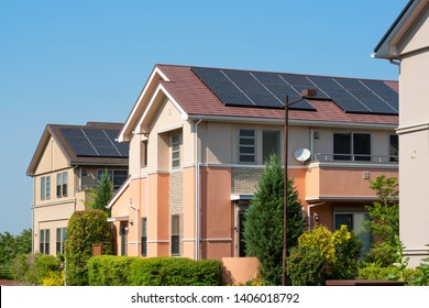 Solar panels on the roofs of houses