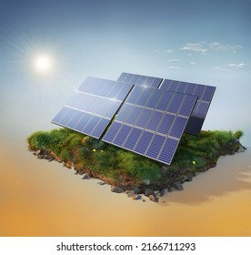 Solar panels on sky background. Solar power plant. Green electricity.	 - Shutterstock ID 2166711293