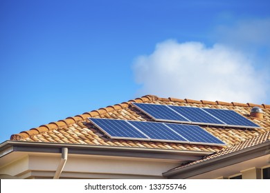 Solar Panels On Suburban Australian Home