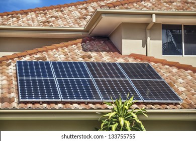 Solar Panels On Suburban Australian Home