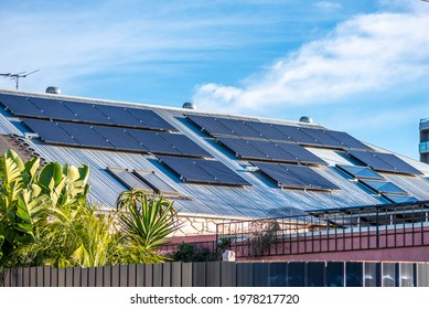 Solar Panels On Suburban House Roofs In Melbourne, Australia