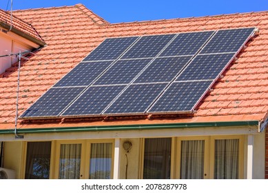 Solar Panels On A Suburban House Roof In Melbourne, Australia