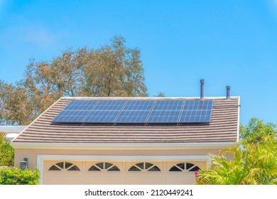 Solar Panels On Top Of The Garage Roof With Vents In Laguna Niguel In California