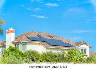 Solar Panels On Top Of The Roof Of A House At Carlsbad, San Diego, California