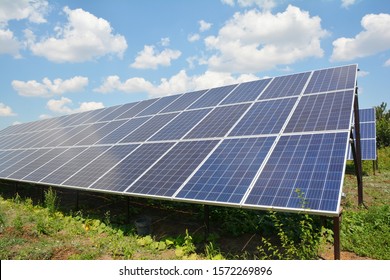 Solar panels plant. Solar panels installed in the gaden. Solar energy concept.