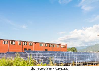solar panels , solar  power plant 
 photovoltaic modules for innovation green energy for life with blue sky background