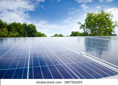 Solar panels to produce and distribute electricity. Energy technology concept